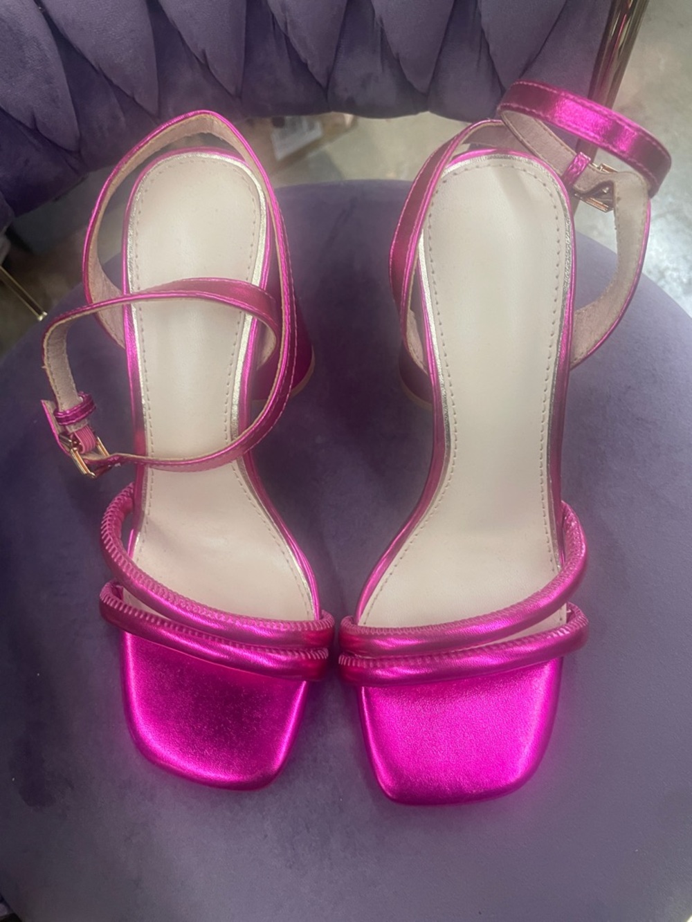 Metallic Hot Pink Ankle-Strap Women's Heels